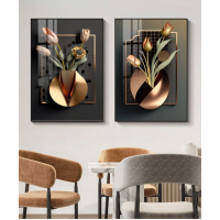 Decoration Home Wall Painting Gold Vase And Black